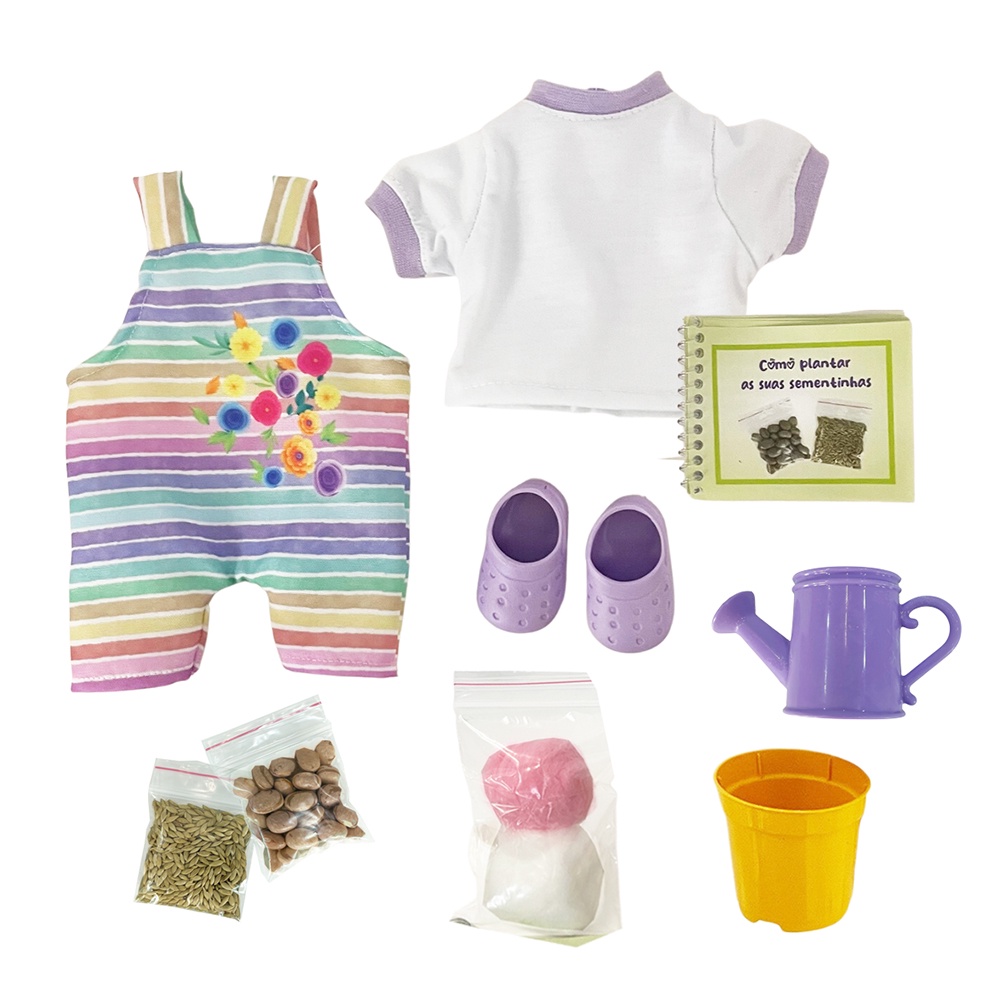 Roupa boneca baby Alive Jardineira coração camiseta e bolsa