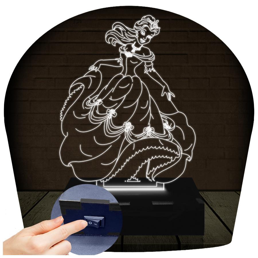 Luminária Led 3d | Bela e a Fera Princesa | Abajur 2