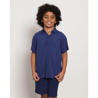 Camisa Infantil Marinho Gola Dobrável Marinho