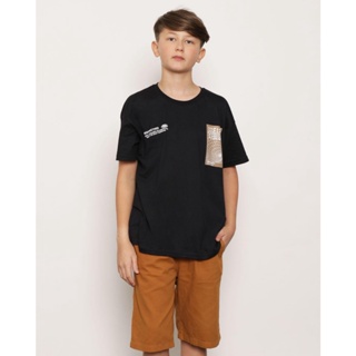 Camiseta Juvenil Manga Curta Estampada Preta