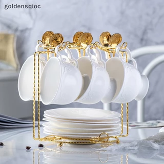 Gold Coffee Cup And Saucer Display Rack Hold 6 Xícaras De Café E 6 Placas De Drenagem De Cozinha Suporte Moderno Durável Para Bancada Pt