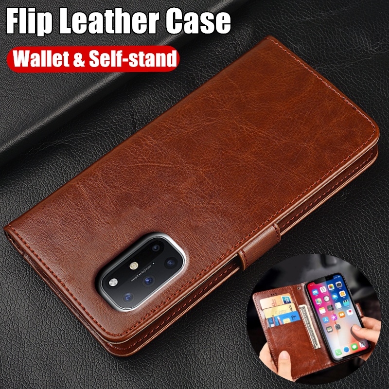 Para OnePlus 8T + 5G KB2007 Carteira De Couro Genuína Vintage Simples Dobrável Com Capa Protetora Porta-Cartões Kickstand