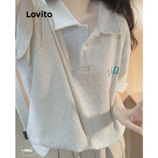 Lovito Camiseta Feminina Casual Com Estampa De Letras E Botões LNE41213