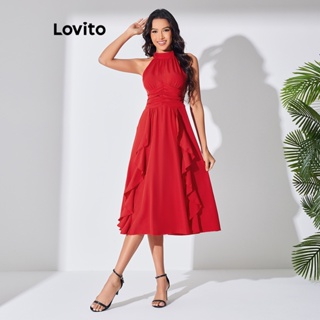 Lovito Vestido Casual Simples Com Babados E Babados Para Mulheres LBL07181