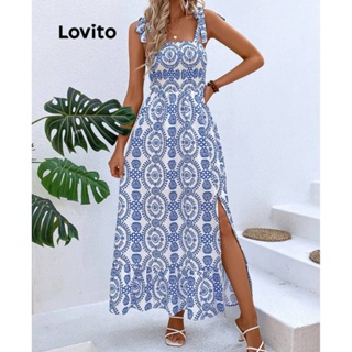 Lovito Boho Vestido Bata Feminino com Estampa Geométrica e Amarra LBL07090
