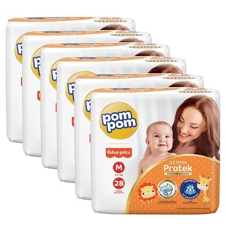Fralda Descartável Pom Pom Derma Protek Jumbo Tamanho M - 6 Pacotes com 28 Fraldas - Total 168 Tiras