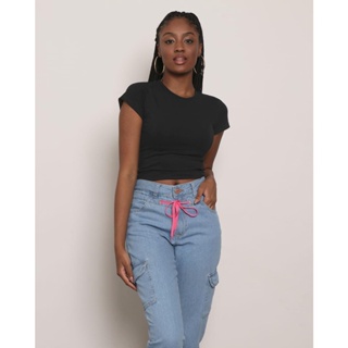 Blusa Feminina Manga Curta Cropped Preto