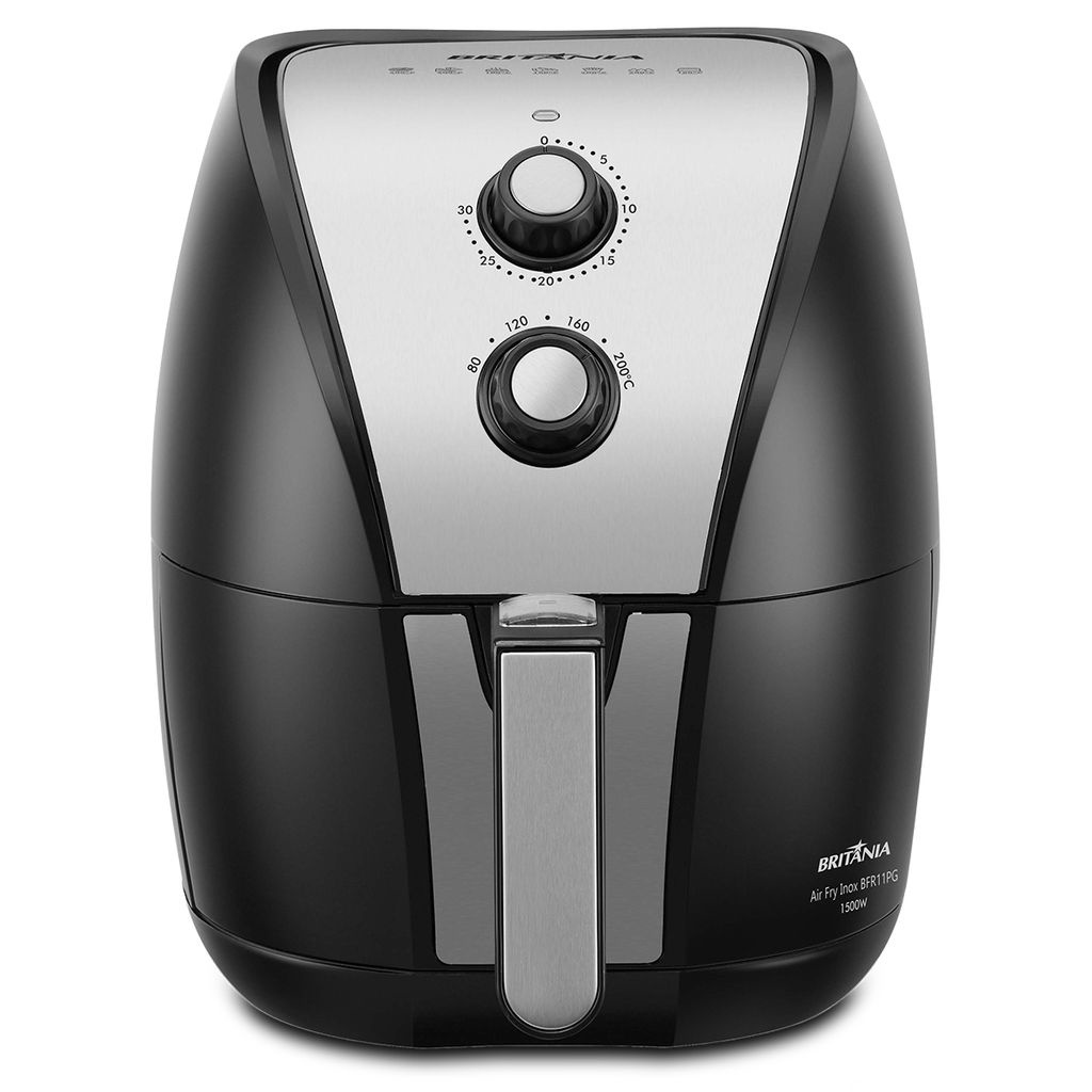 FRITADEIRA ELETRICA SEM OLEO AIR FRYER BRITANIA BFR46VI 4,6LT INOX/VERMELHA  220V 1500W - Fritadeira Elétrica Sem Óleo Air Fryer Britânia BFR46VI 4,6LT  Inox/Vermelha 220V 1500W - BRITANIA