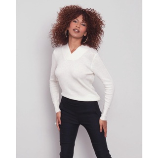 Blusa Feminina Tricô Gola V Donatta Off White