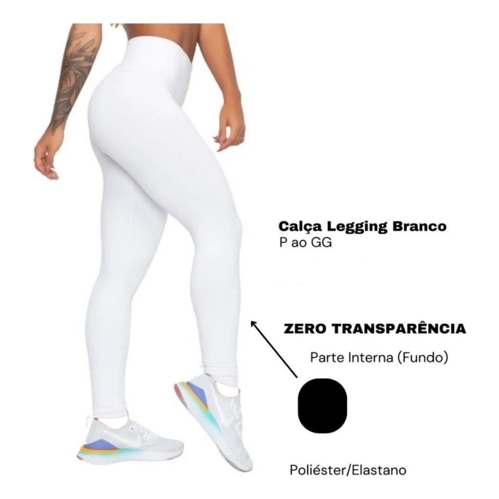 Legging Suplex Branca Fundo Preto Sem Transparência Básica