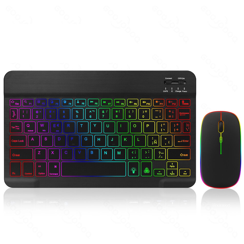 Conjunto De Teclado E Mouse Bluetooth Sem Fio Retroiluminado De 10