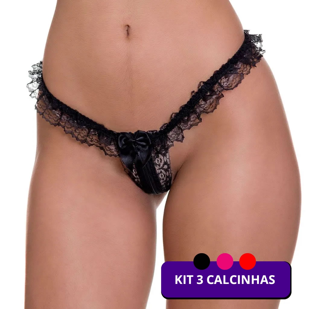 KIT 3 Calcinhas Zíper Fio Dental em Renda Moda de Baixo - AG-DY200039-KIT3  | Shopee Brasil