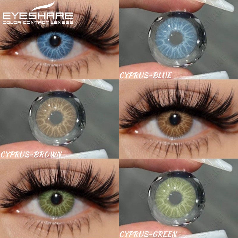 Lentes De Contato EYESHARE Cor Natural 1 Par Azul Anual Entrega Rápida Verde Cinza