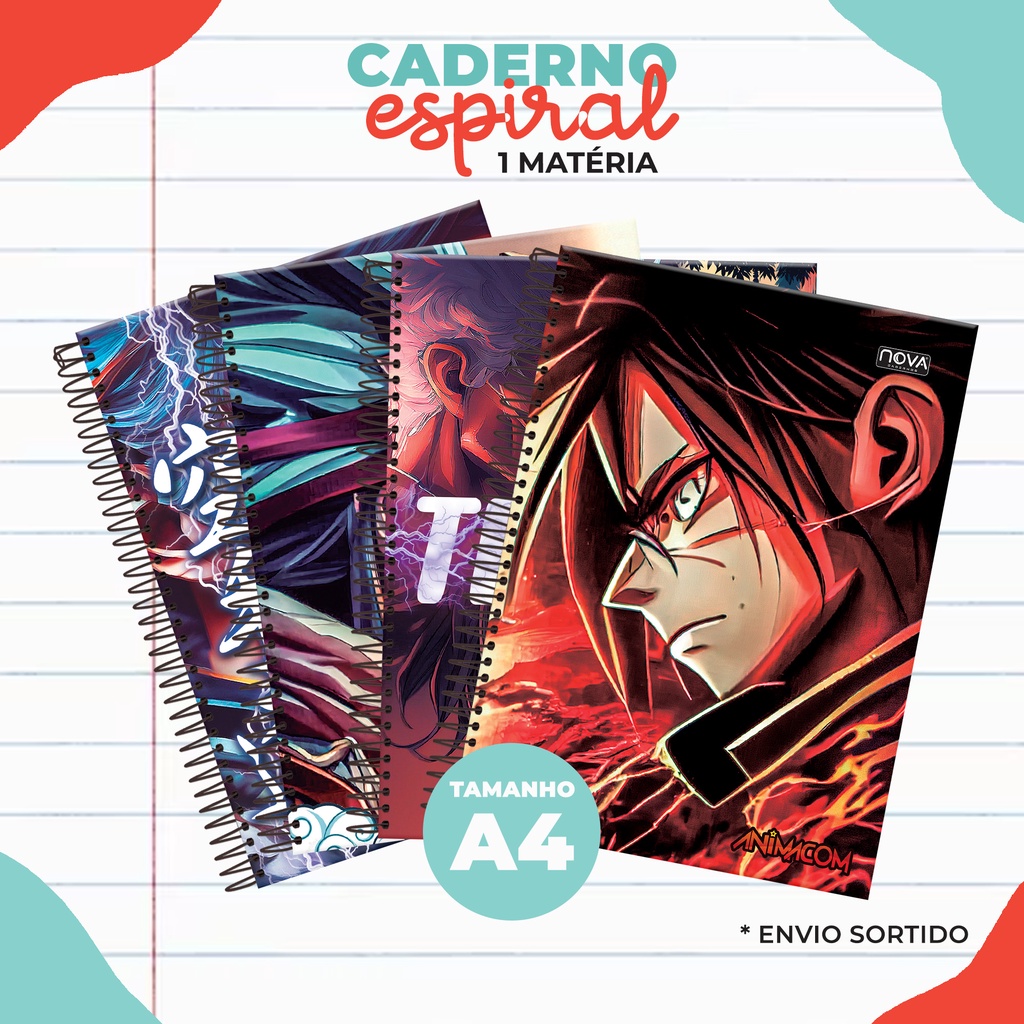 Caderno De Arame Espiral Animacon Anime 1 Matéria Com Adesivo Capa Dura Escolar Shopee Brasil 4636