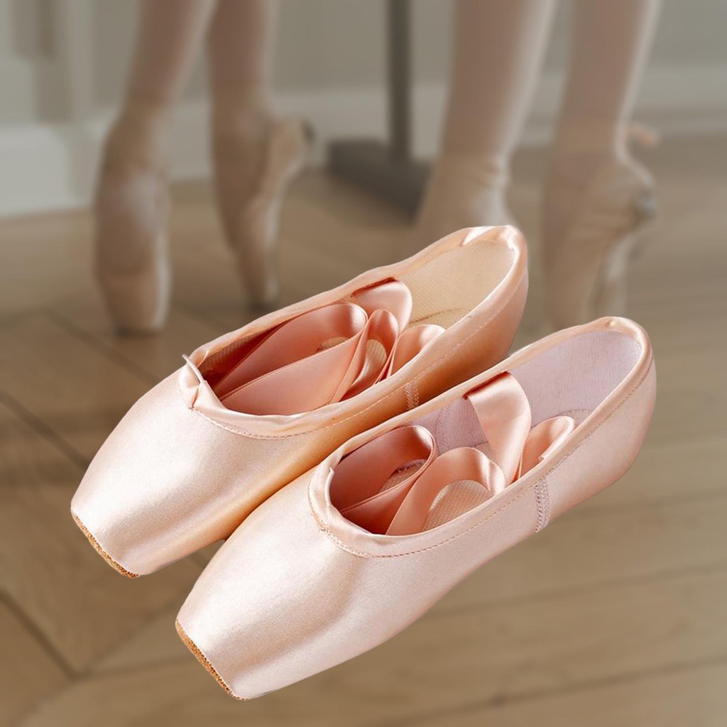 [Sapatos De Dança Femininos De Ballet Feminino Satin Pointe Suede Sole Yoga Shoe Dancewear 34