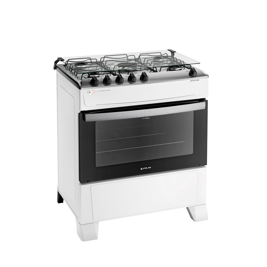 Fogão 5 Bocas Branco com Mesa Inox Atlas Atenas Bivolt