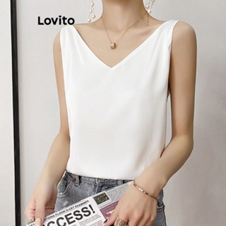 Lovito Regata Feminina Elegante E Lisa Com Decote Em V LNE31122 (Branco/Verde/Preto)