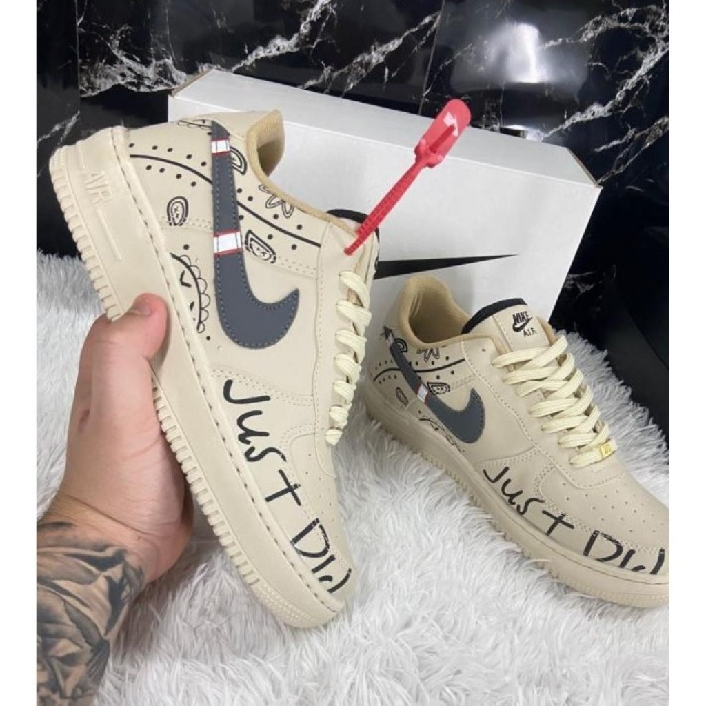 Air Force Just Do It Bege Modelo Did Macio e Confortável Oferta Premium Fim De Ano 2023