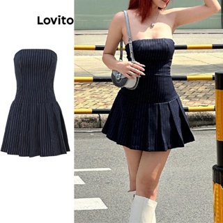 Lovito Vestido Plissado Listrado Formal Para Mulheres LNE41146