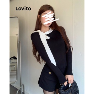 Lovito Suéter Feminino Elegante Com Costura Em Tecido Colorblock Liso E Renda LNA41139