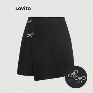 Lovito Saias Casuais Com Design Destacável De Strass Com Laço Liso Para Mulheres L73AD047