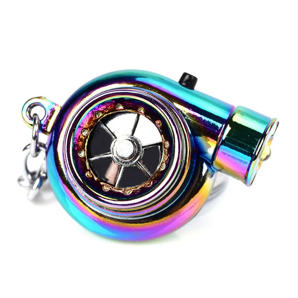 【 No sound and led light 】Presente criativo modelo turbo Apito Turbo Turbina Longa Metal Estilo Spinning Chaveiro Auto Processing Car Pendant Keychain