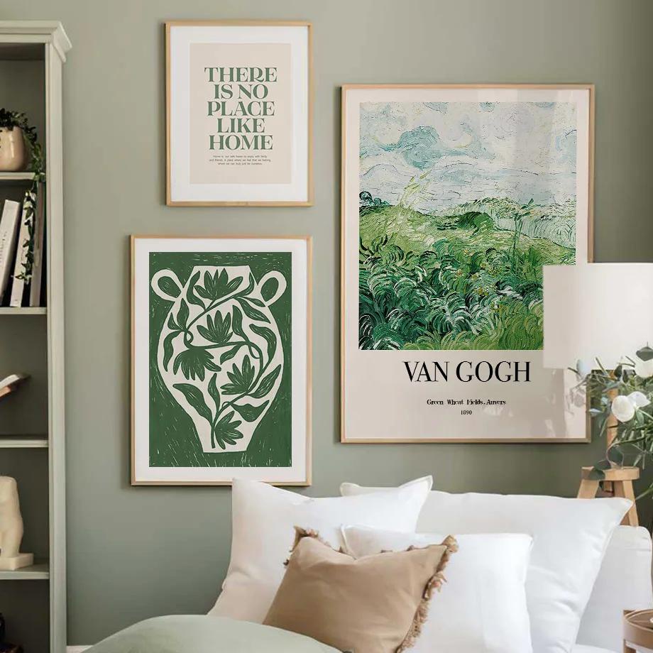 Vaso Botânico Verde La Mela Van Gogh Linha Abstracta Pintura Em Tela Pôsteres E Impressões Fotos Para Decoração De Sala De Estar