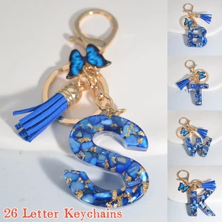 Fashion Blue A To Z 26 Iniciais Chaveiro De Lantejoulas Com Butterfly Tassel Para Mulher Homem Acessórios De Mala De Mão em Oferta na Shopee