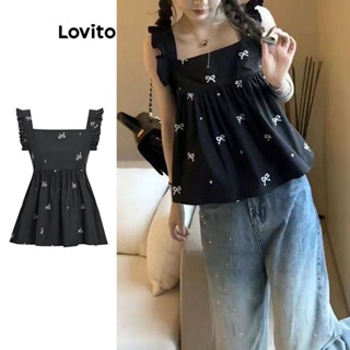 Lovito Linda Blusa Feminina Com Babados Geométricos E Bainha Com Babados L73AD019
