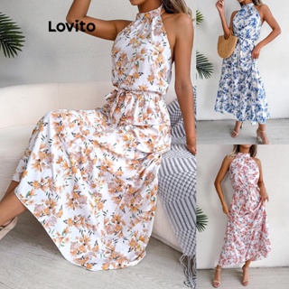 Lovito Vestido Elegante Com Flores Florais Com Cadarço Para Mulheres LNL43144