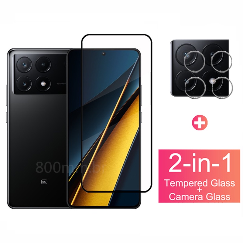 Película Protetora De Vidro e Câmera 9D 2 Em 1 Para Xiaomi POCO X6 Pro 5G POCO X6 X5 X4 X3 GT NFC F5 M6 Pro 5G C65 4G