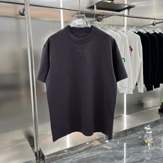 Louis Vuitton2024 gola redonda letras de mangas curtas roupas masculinas de verão novo sportswear casual solto fundo respirável camiseta de meia manga