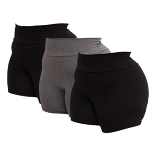 Kit 3 Short Plus Size Fitness Feminino Curto Cintura Alta