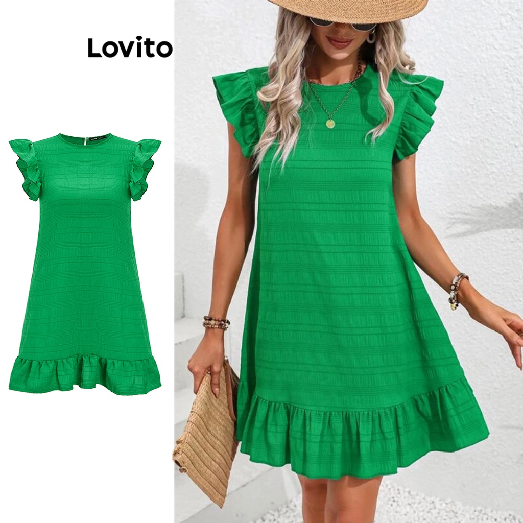 Lovito Vestido Elegante Com Bainha Com Babados Para Mulheres LBE03150 (Verde)