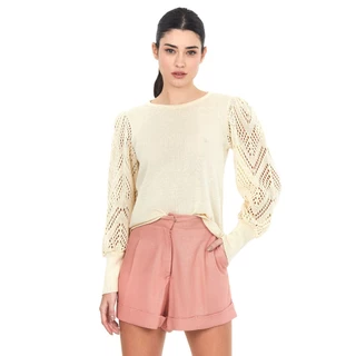 Blusa Feminina Tricot Polo Wear Bege Claro