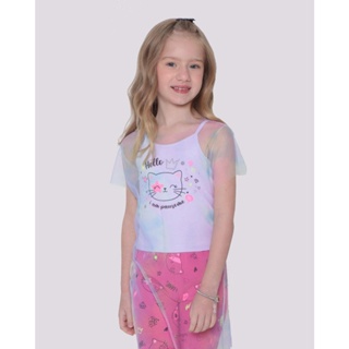 Conjunto Infantil Gatinho Tule Tie Dye Branco