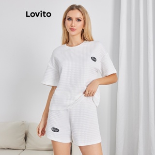 Lovito Conjunto de Shorts com Patchwork Assimétrico para Mulheres LBE04147 (Branco)