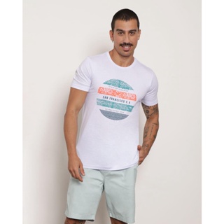 Camiseta Masculina Manga Curta Estampa Branca M