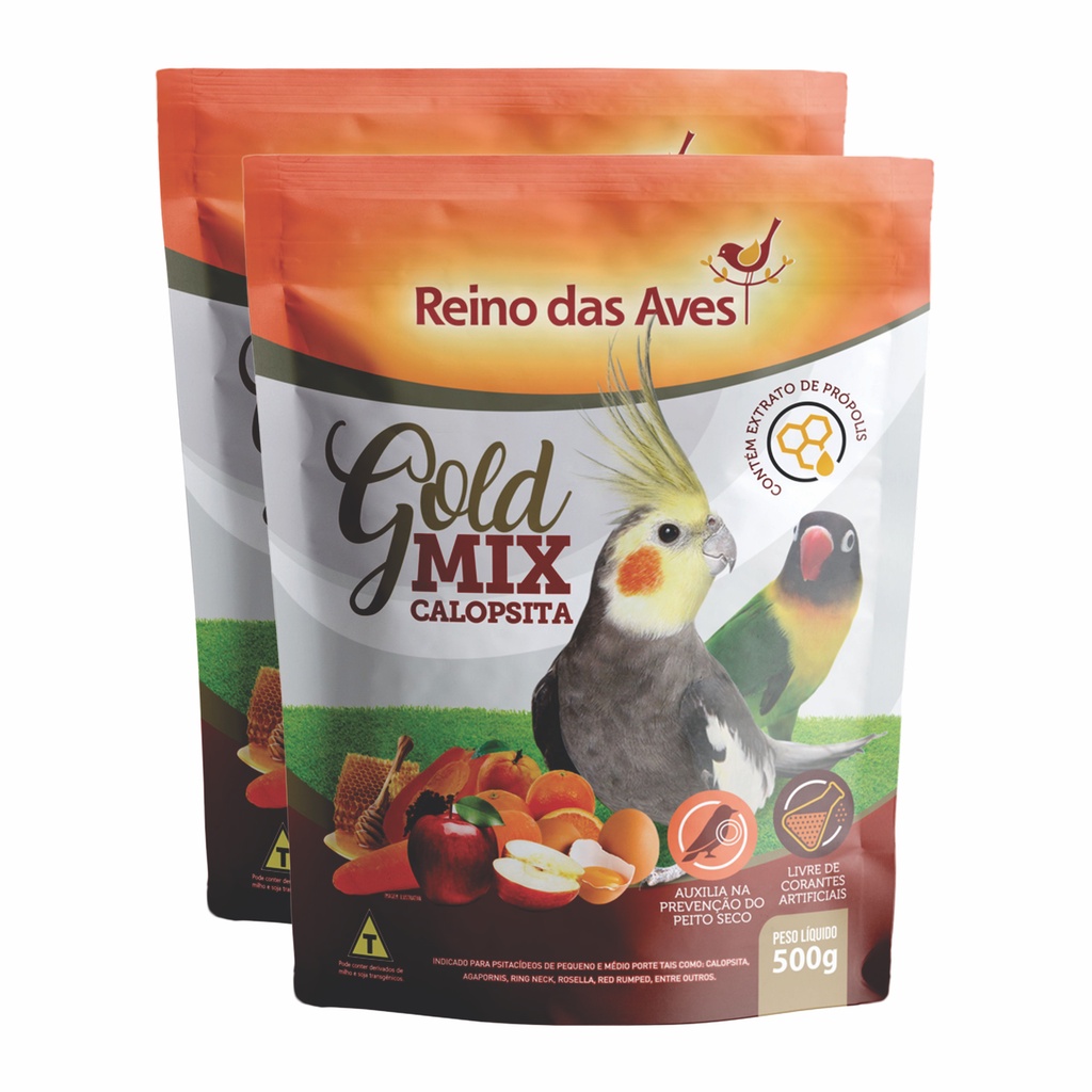 kit 2un Calopsita Gold Mix 500g Reino Das Aves