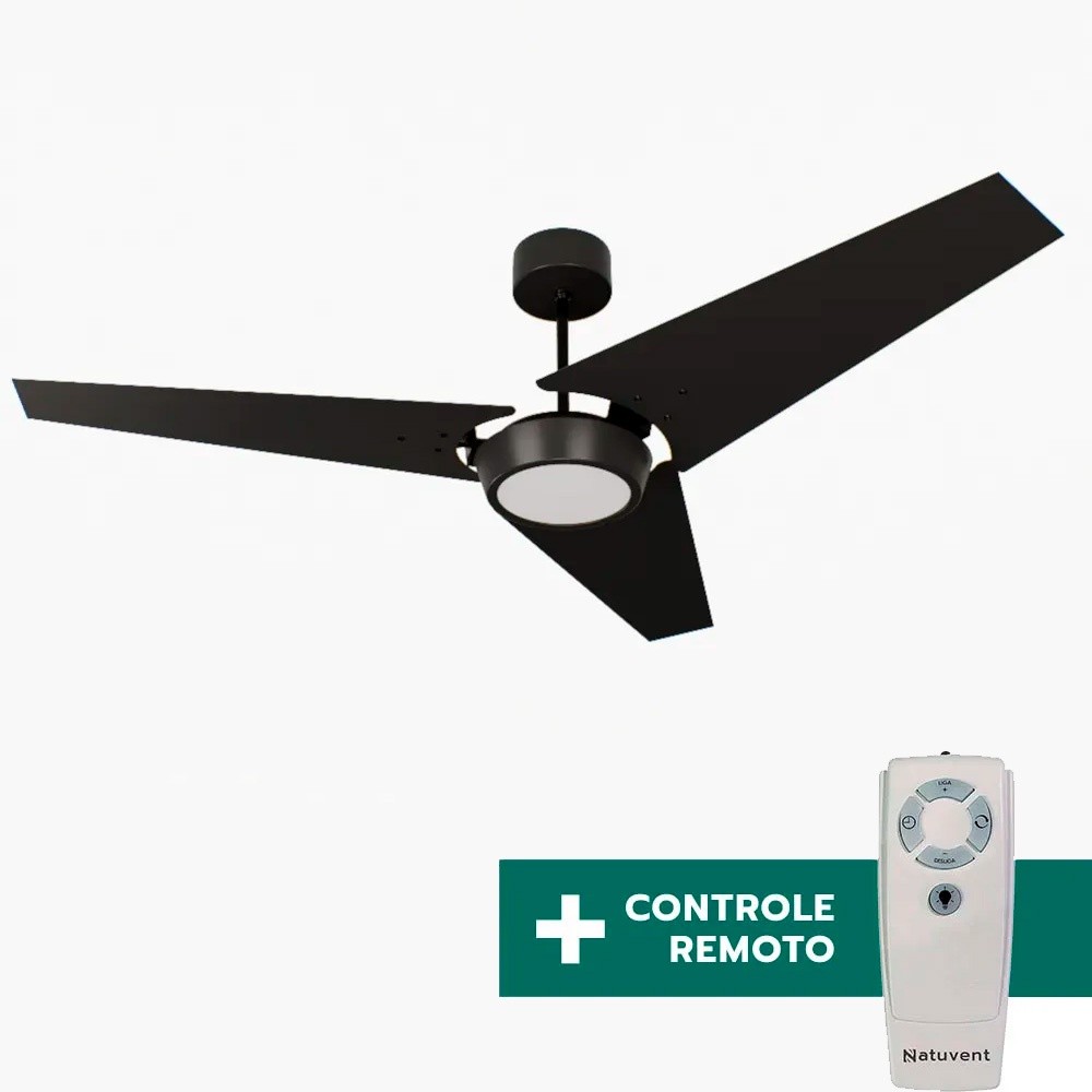 Ventilador de Teto Com Controle Remoto Natuvent Callis Led 3 Pás Madeira Preto - 6500k Branco Frio, Luz Branca - 220v