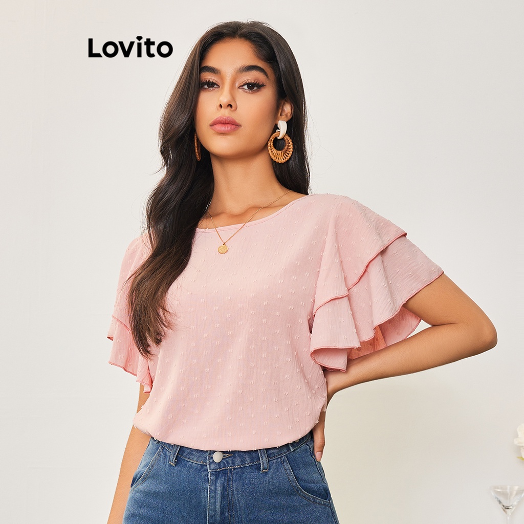 Lovito Blusa Básica Lisa Casual Para Mulheres LBA05172 (Rosa)