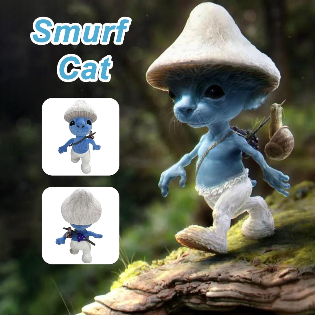 Funny image of a cat dressed as a smurf