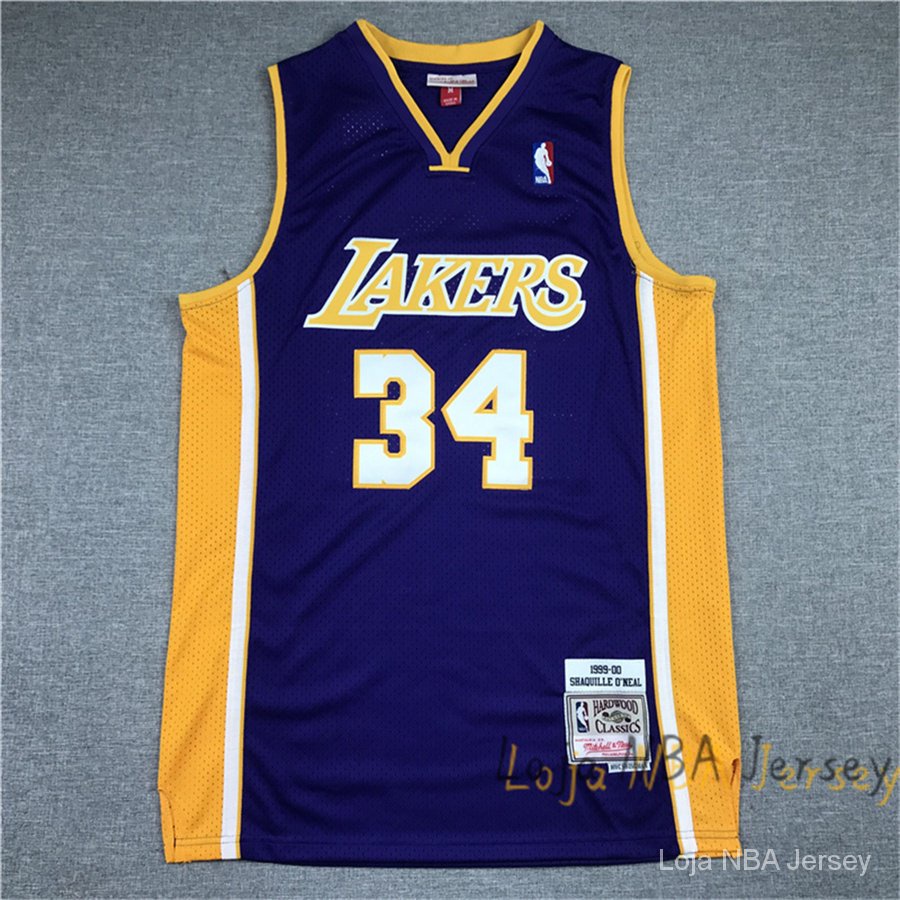 Camisata Shaquille O'Neal # 34 retro NBA Los Angeles Lakers roxa 1999-00 De Basquete jerseys