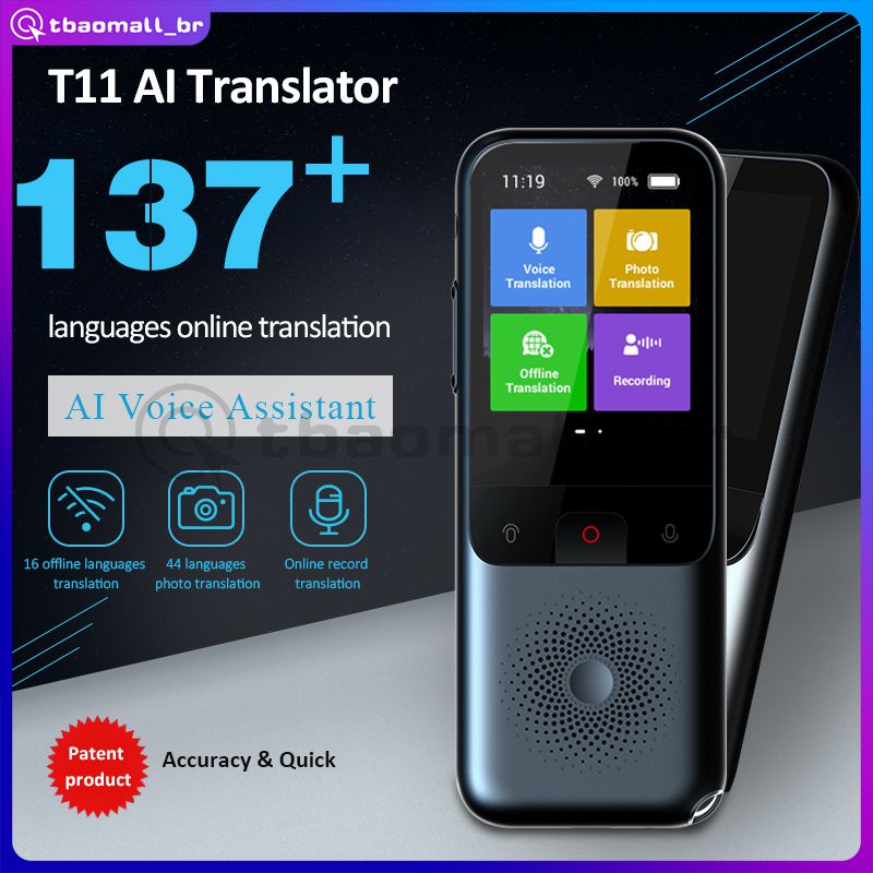 Dispositivo tradutor de idiomas tradutor de voz inteligente instantâneo,  dispositivos de tradutor portátil de 109 idiomas suporta  Wi-Fi/offline/imagens, tradução bidirecional em tempo