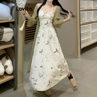 Lovito Vestido De Plantas Elegantes Com Renda Plissada E Forro Para Mulheres LNE42390