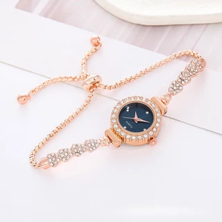 Relógio De Quartzo Feminino Redondo Fashion Diamond Com Pulseira De Ajuste Livre