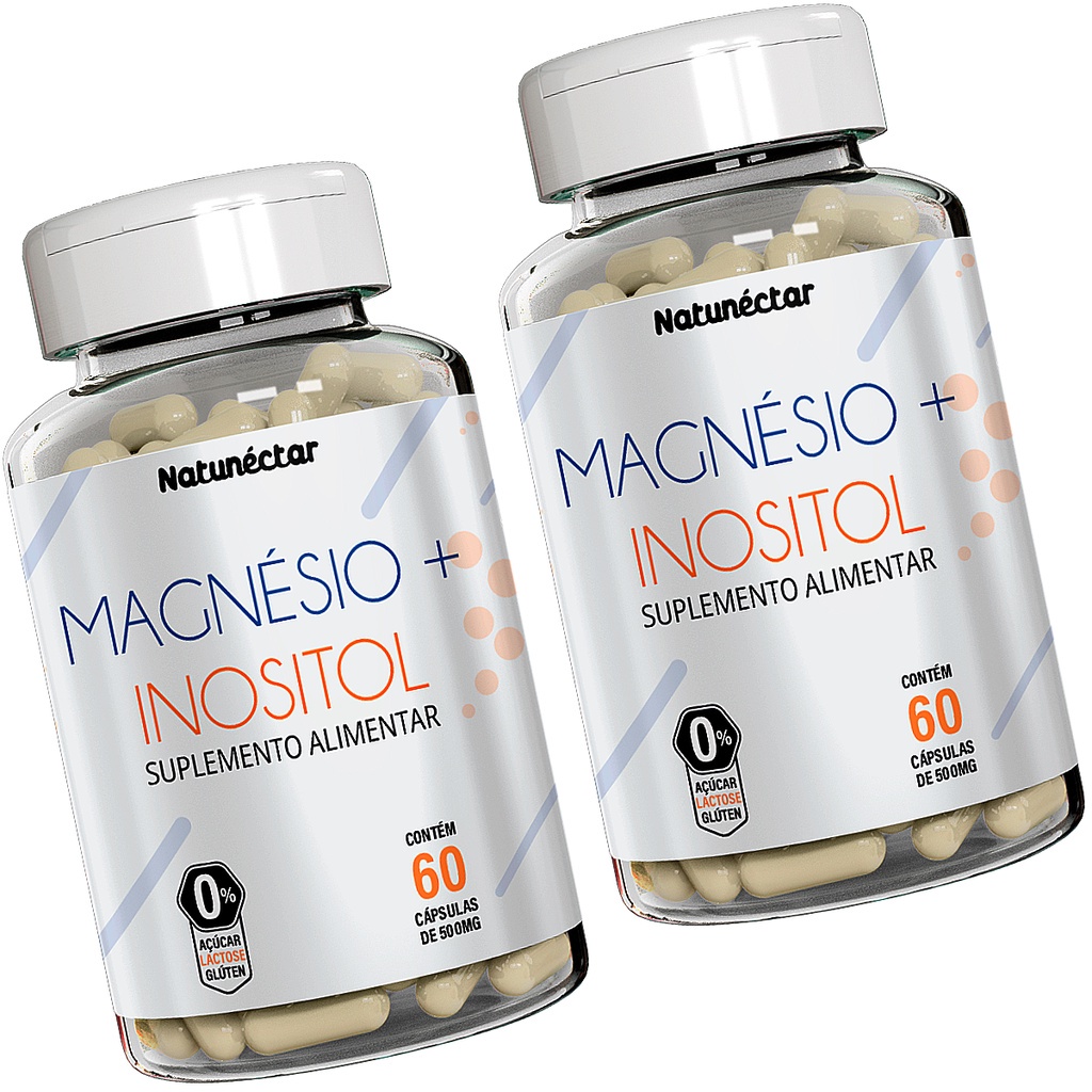 Kit 2 Potes Magnésio Quelato + Inositol Suplemento Natural 120 Cáps 100 ...