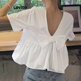 Lovito Blusa Feminina Com Laço Liso Nas Costas L74ED236