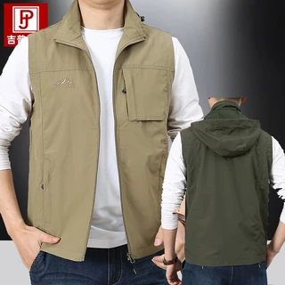 Colete de Trabalho de Outono Estilo Fino com Capuz Fino Colete de Secagem Rápida Homens Casual Cor Sólida Casaco Esportivo Tamanho Grande Colete Juvenil de Idade Média T