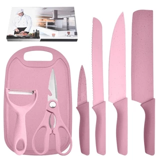Jogo kit 7 peças facas Tabua Descascador Tesoura Profissional Cozinha- Faqueiro Gourmet Faca de Churrasco